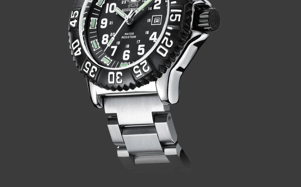 Addies Dive New Men Watch 316L Stainless Steel Strap Black Dial 50m Waterproof Watch Luminous Hand 51mm Alloy Case Sports Watch