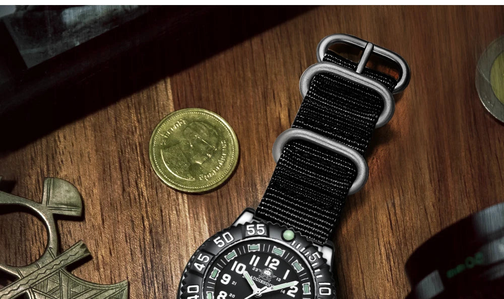 Addies Dive New Men Watch 316L Stainless Steel Strap Black Dial 50m Waterproof Watch Luminous Hand 51mm Alloy Case Sports Watch