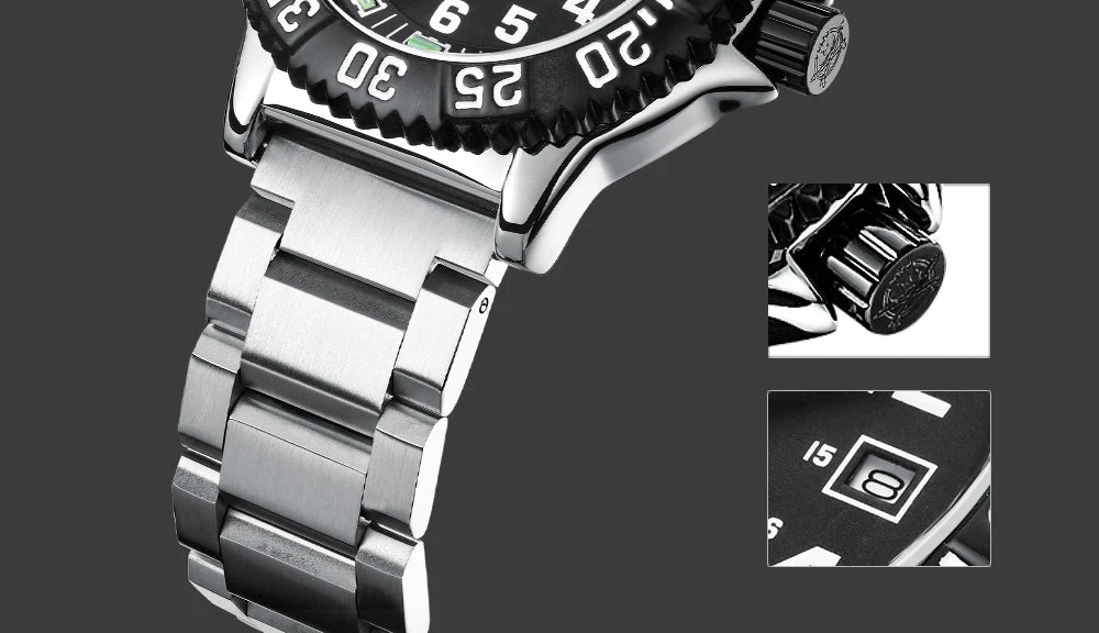 Addies Dive New Men Watch 316L Stainless Steel Strap Black Dial 50m Waterproof Watch Luminous Hand 51mm Alloy Case Sports Watch