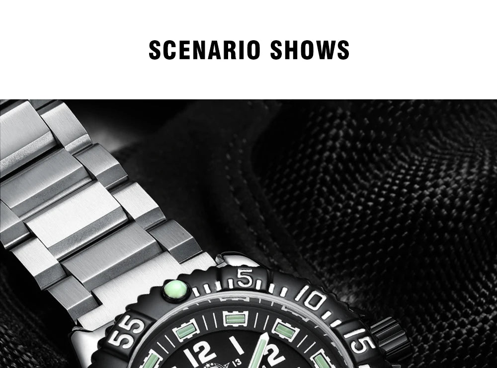 Addies Dive New Men Watch 316L Stainless Steel Strap Black Dial 50m Waterproof Watch Luminous Hand 51mm Alloy Case Sports Watch