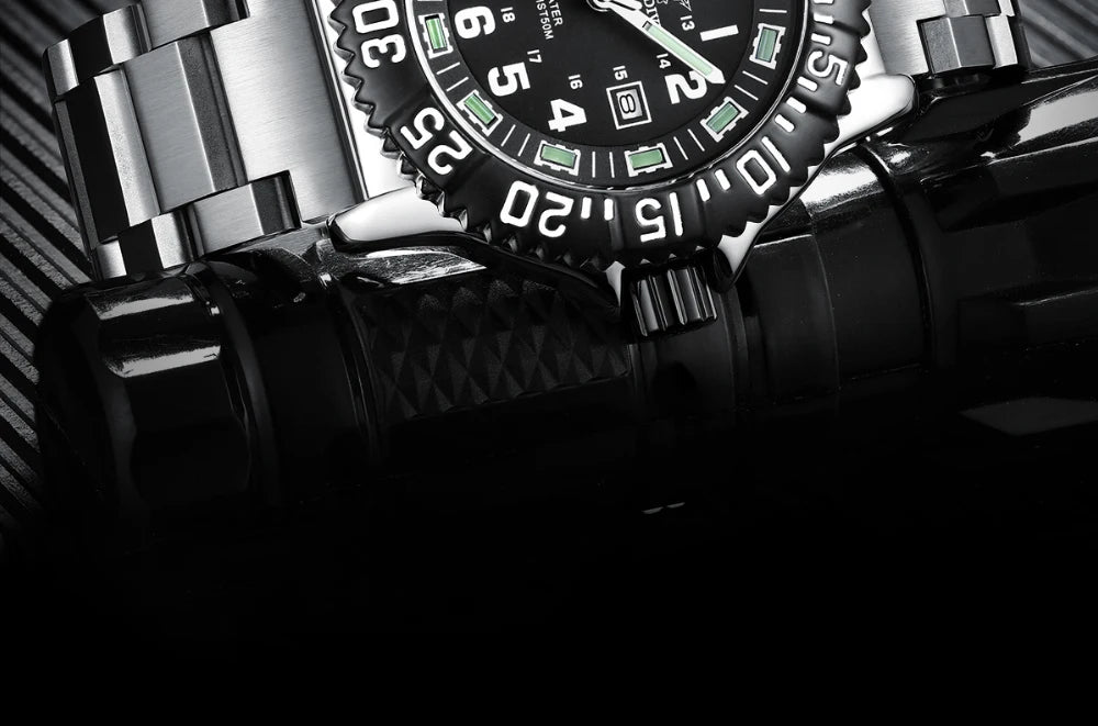 Addies Dive New Men Watch 316L Stainless Steel Strap Black Dial 50m Waterproof Watch Luminous Hand 51mm Alloy Case Sports Watch