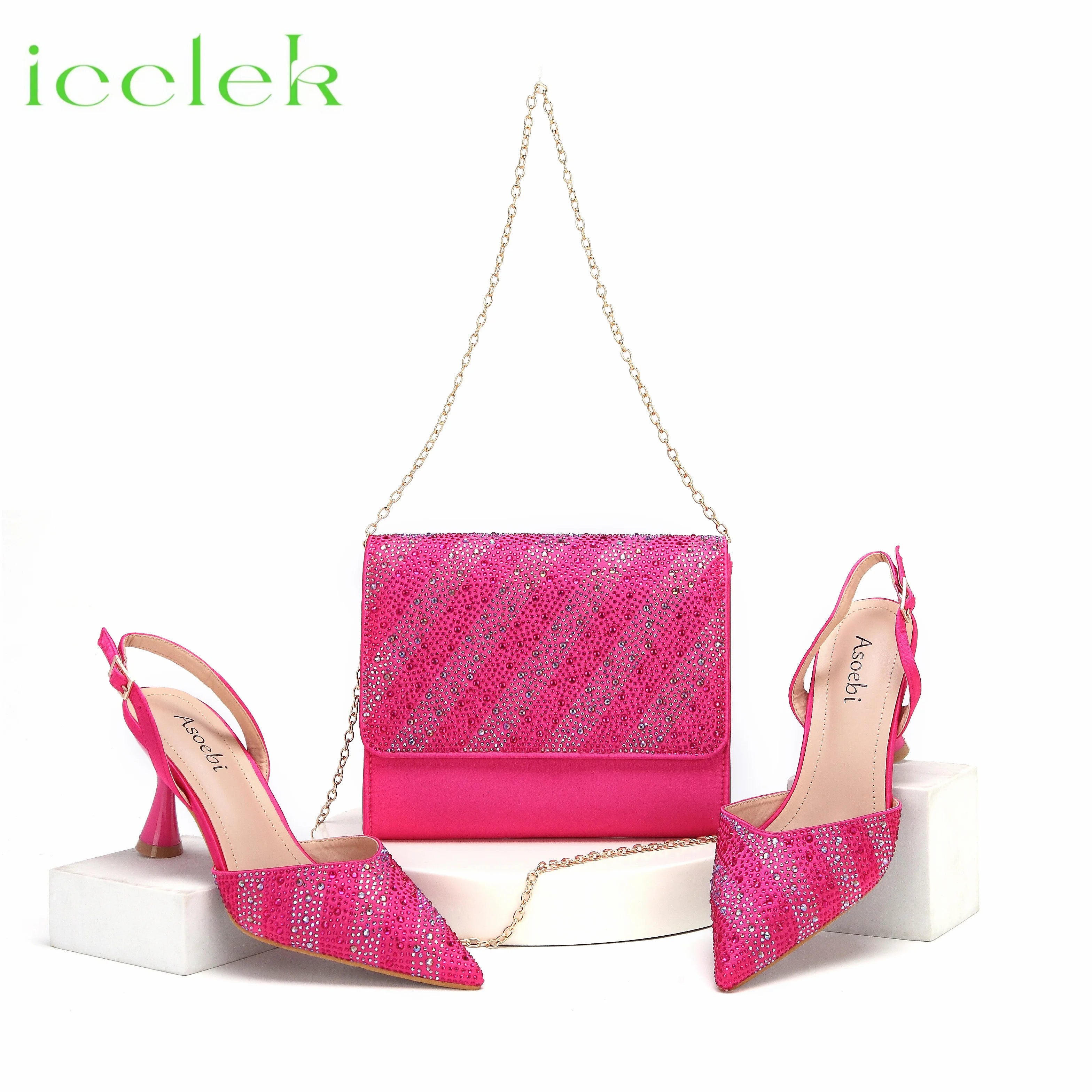 Teal Color Comfortable Thin Heels Pointed Toe Ladies Shoes Matching Bag Set For Party Women in Summer