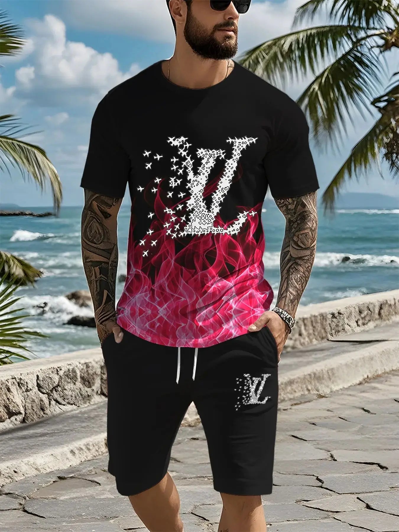 2025 Men's Luxury Quick-drying T-shirt Set American Luxury Brand Casual, Comfortable and Breathable High-end T-shirt Shorts Y2K