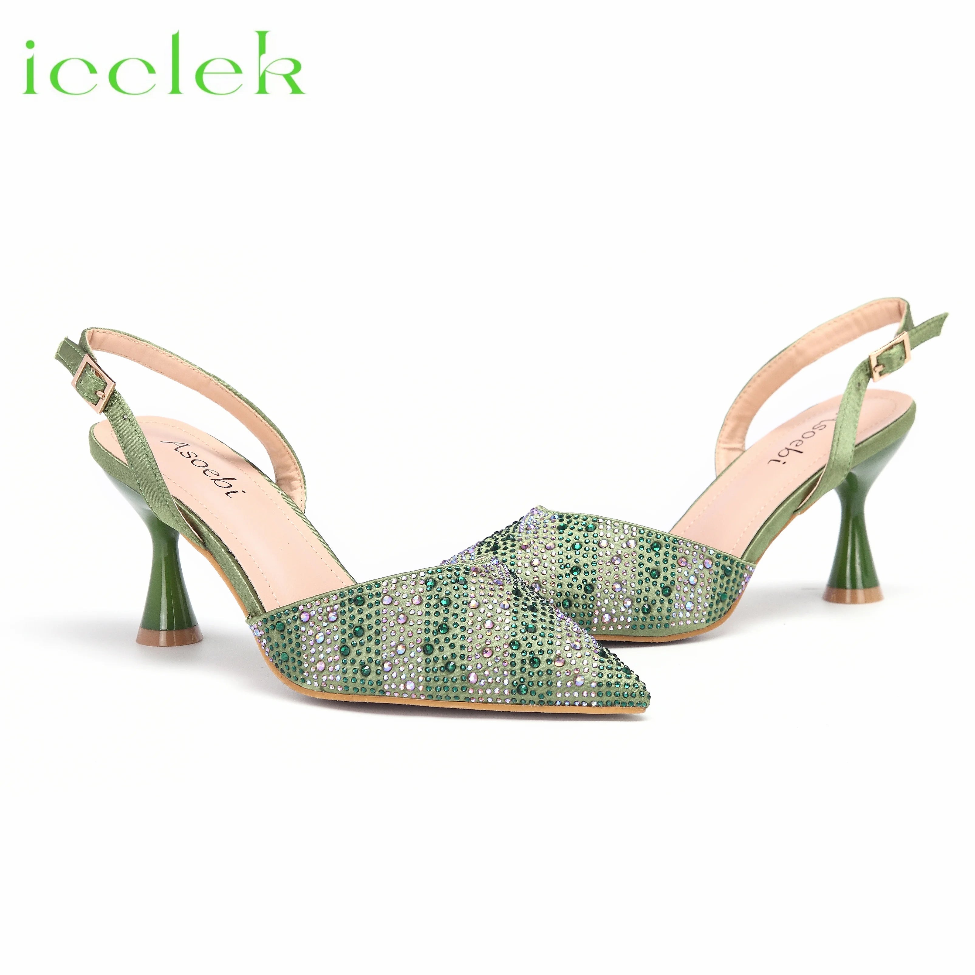 Teal Color Comfortable Thin Heels Pointed Toe Ladies Shoes Matching Bag Set For Party Women in Summer