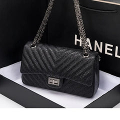 2025 New Tweed Style High-end Feel Single Shoulder Slant Cross Leather Harness Bag Soft Texture Underarm Bag Chain Strap