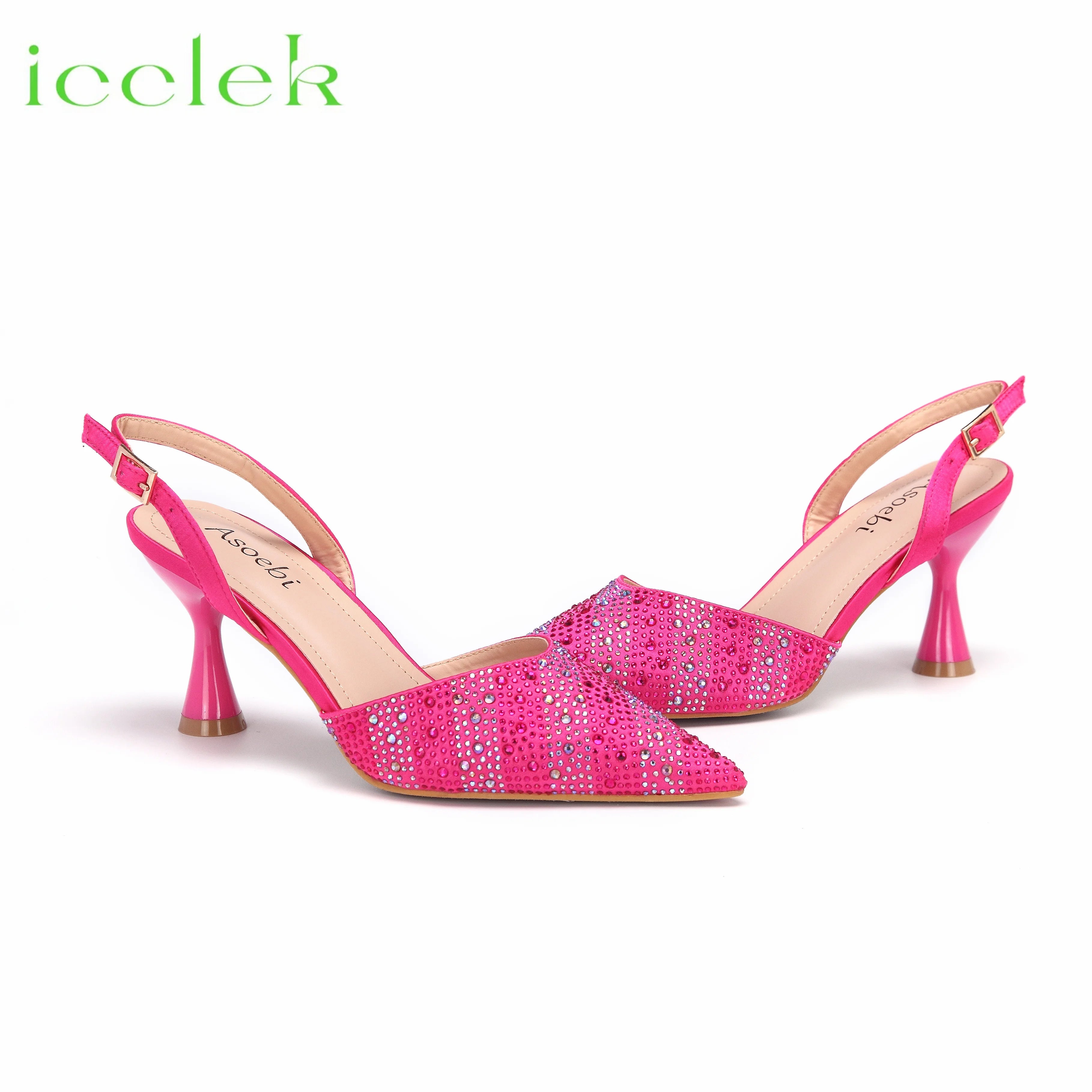 Teal Color Comfortable Thin Heels Pointed Toe Ladies Shoes Matching Bag Set For Party Women in Summer