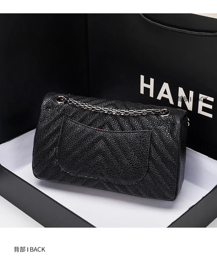 2025 New Tweed Style High-end Feel Single Shoulder Slant Cross Leather Harness Bag Soft Texture Underarm Bag Chain Strap
