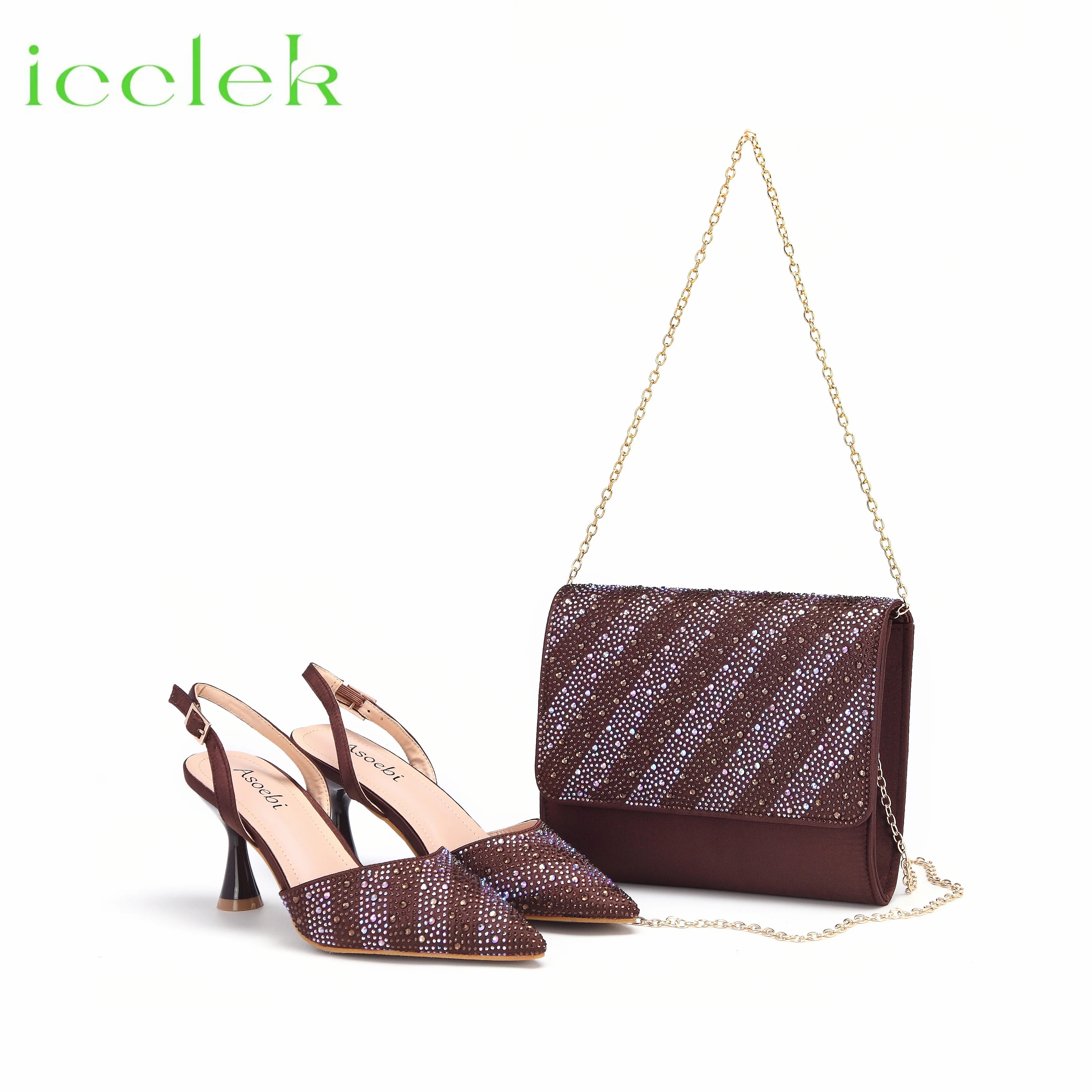 Teal Color Comfortable Thin Heels Pointed Toe Ladies Shoes Matching Bag Set For Party Women in Summer