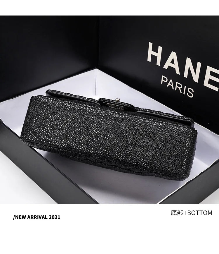 2025 New Tweed Style High-end Feel Single Shoulder Slant Cross Leather Harness Bag Soft Texture Underarm Bag Chain Strap